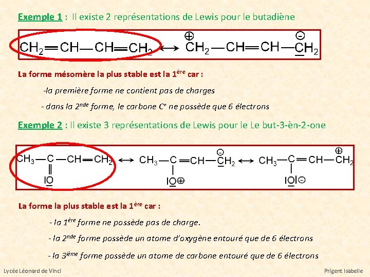 Exemple 1 : Il existe 2 représentations de Lewis pour le butadiène La forme