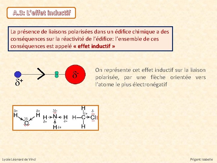 A. 3: L’effet inductif La présence de liaisons polarisées dans un édifice chimique a