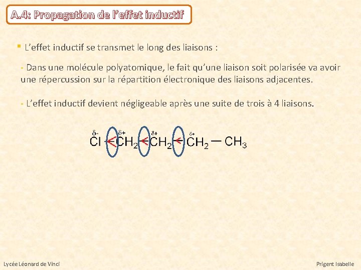 A. 4: Propagation de l’effet inductif ▪ L’effet inductif se transmet le long des