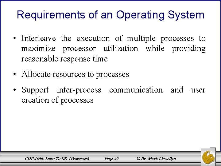 Requirements of an Operating System • Interleave the execution of multiple processes to maximize