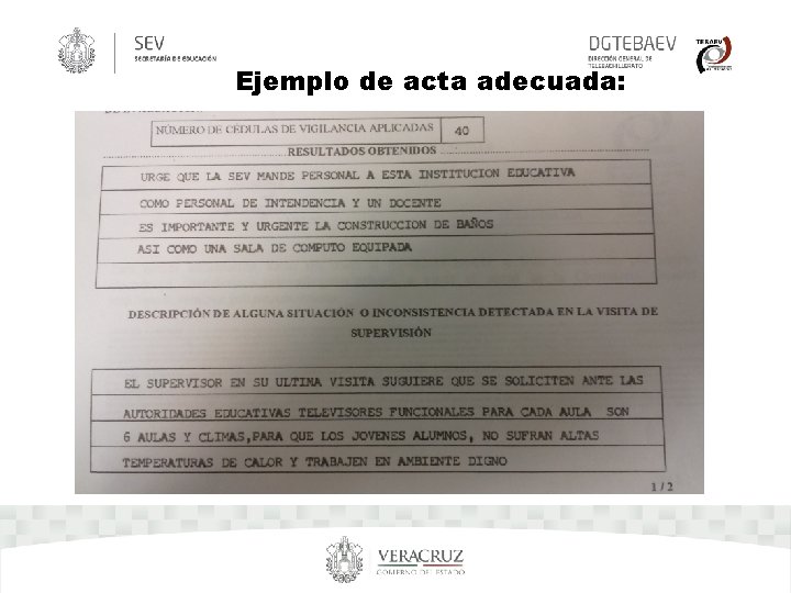 Ejemplo de acta adecuada: Ejemplo de acta adecuada: