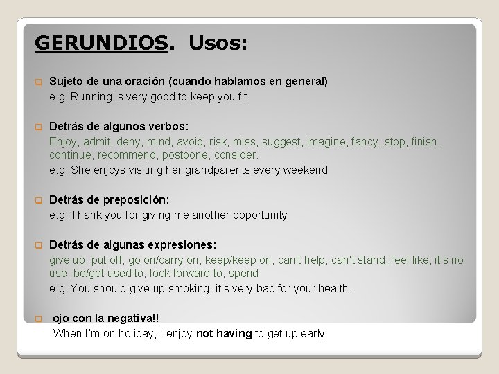 Infinitives And Gerunds Gerundios Usos Q Sujeto De