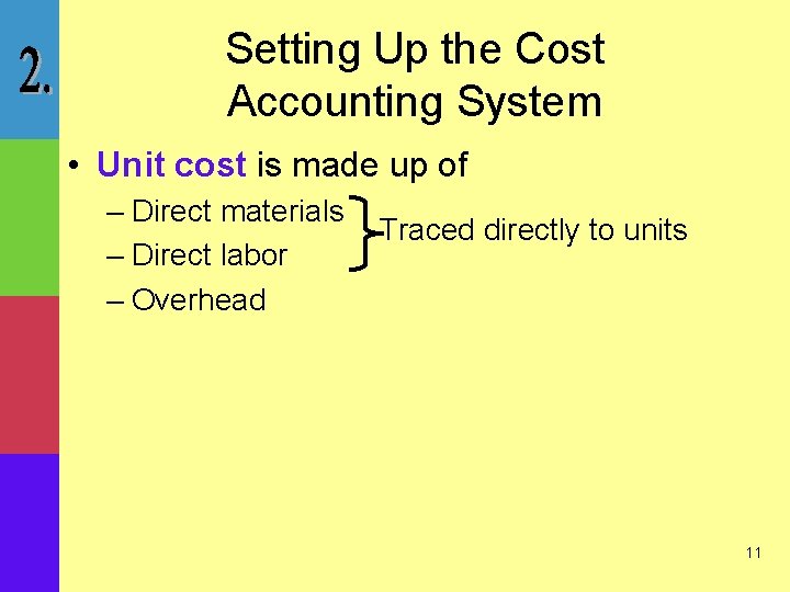 Setting Up the Cost Accounting System • Unit cost is made up of –