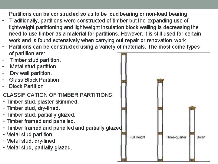  • Partitions can be constructed so as to be load bearing or non-load