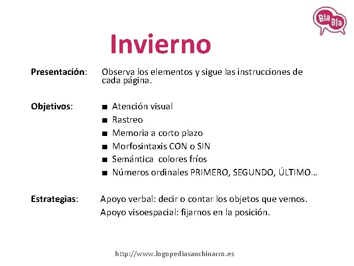 Invierno Presentación: Observa los elementos y sigue las instrucciones de cada página. Objetivos: ■