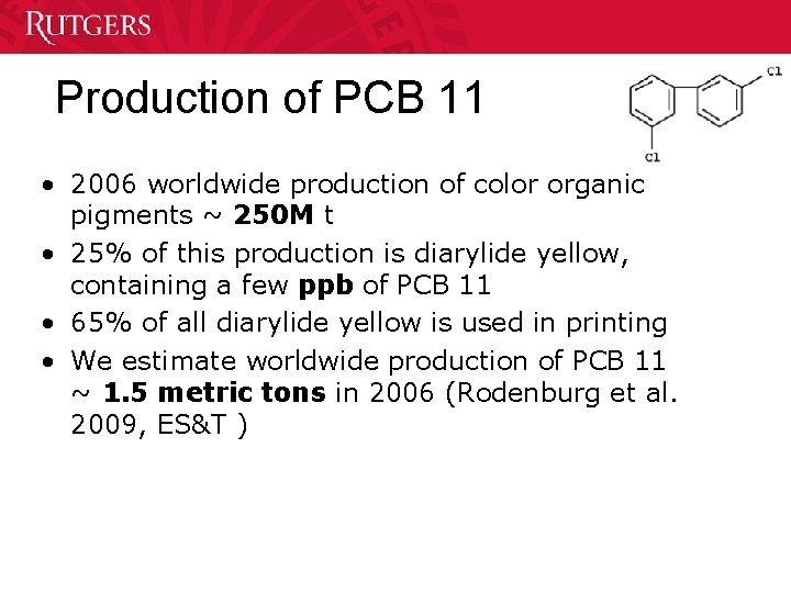 Production of PCB 11 • 2006 worldwide production of color organic pigments ~ 250