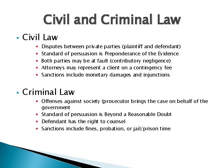 Civil and Criminal Law § Civil Law § § § Disputes between private parties