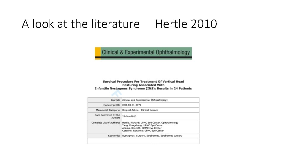 A look at the literature Hertle 2010 