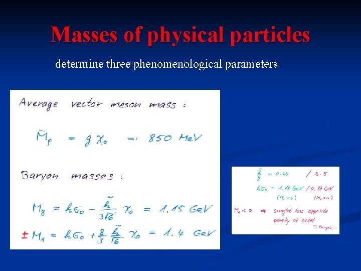 Masses of physical particles determine three phenomenological parameters 