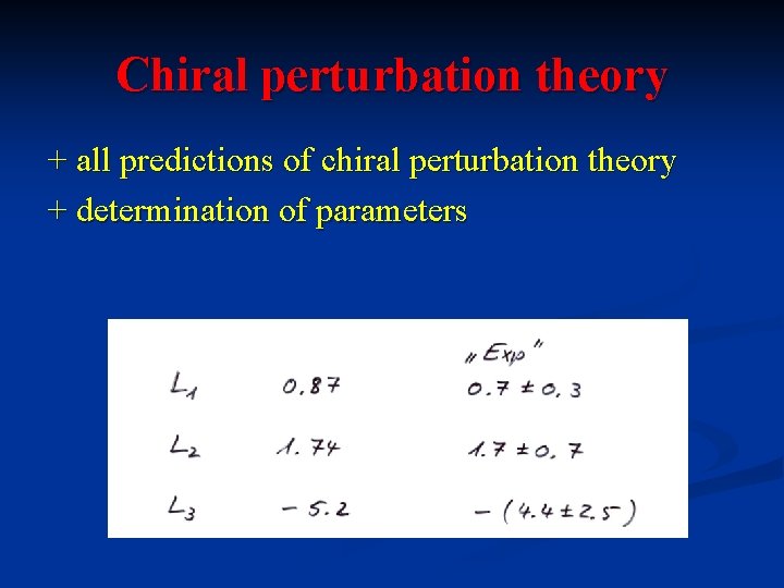 Chiral perturbation theory + all predictions of chiral perturbation theory + determination of parameters