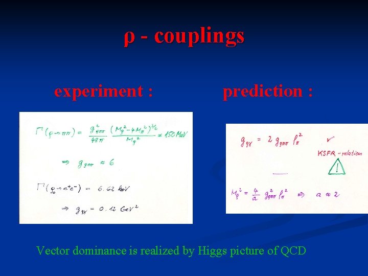 ρ - couplings experiment : prediction : Vector dominance is realized by Higgs picture