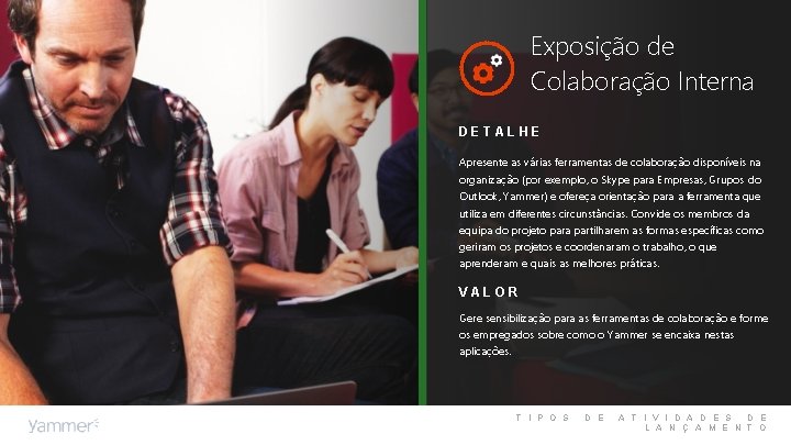 Exposição de Colaboração Interna DETALHE Apresente as várias ferramentas de colaboração disponíveis na organização