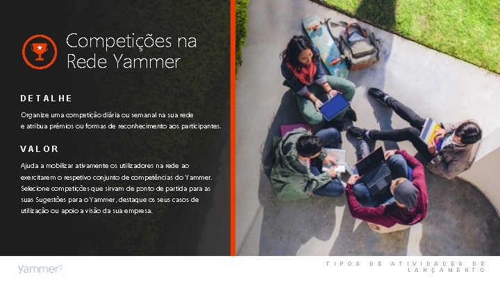 Competições na Rede Yammer DETALHE Organize uma competição diária ou semanal na sua rede