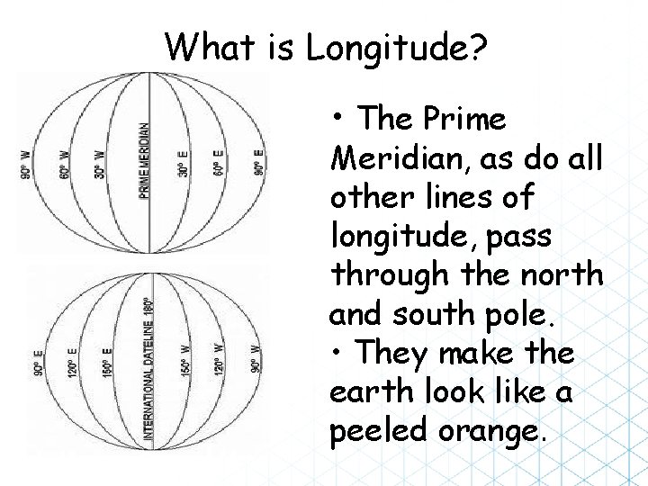 What is Longitude? • The Prime Meridian, as do all other lines of longitude,