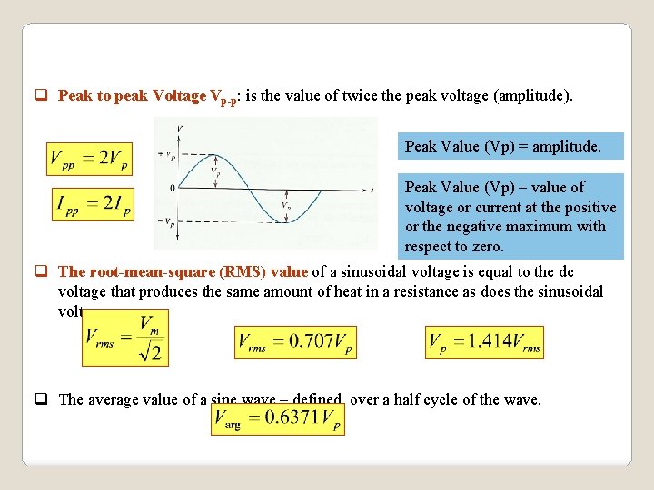 q Peak to peak Voltage Vp-p: is the value of twice the peak voltage