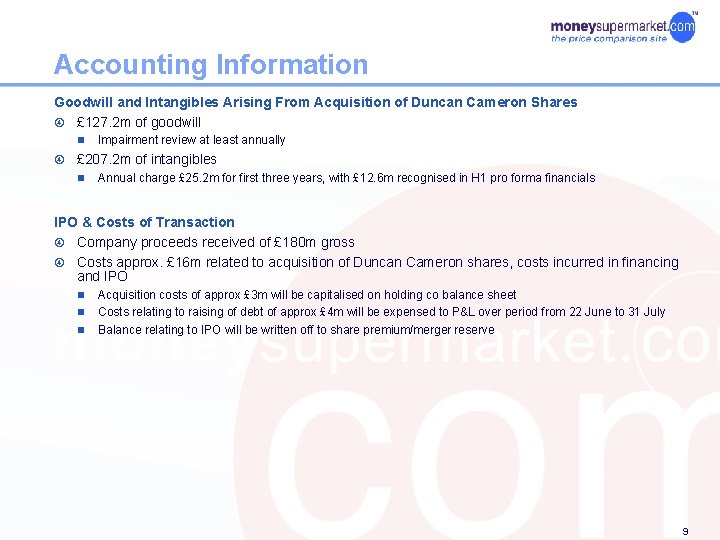 Accounting Information Goodwill and Intangibles Arising From Acquisition of Duncan Cameron Shares £ 127.