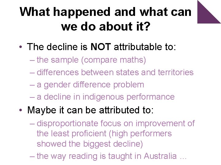 What happened and what can we do about it? • The decline is NOT