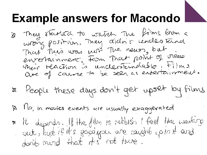 Example answers for Macondo 