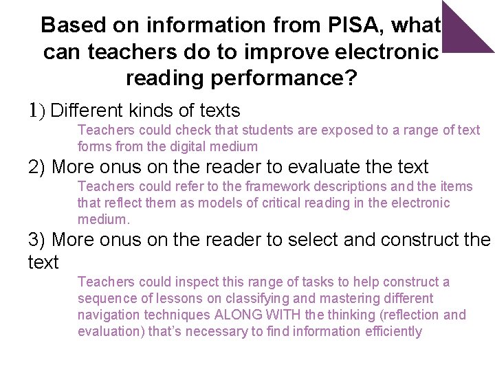 Based on information from PISA, what can teachers do to improve electronic reading performance?