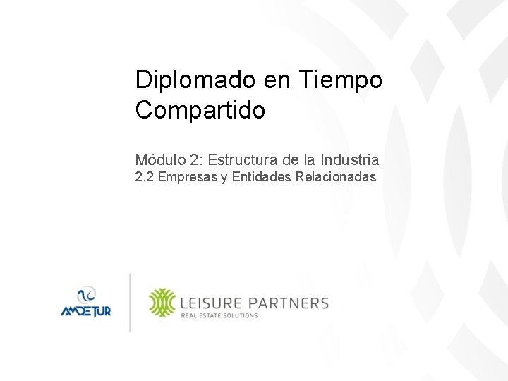 Diplomado en Tiempo Compartido Módulo 2: Estructura de la Industria 2. 2 Empresas y