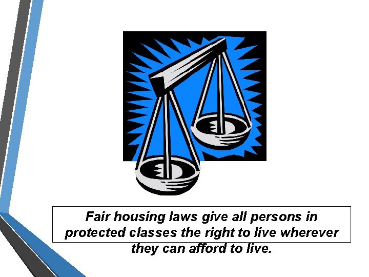 Fair housing laws give all persons in protected classes the right to live wherever