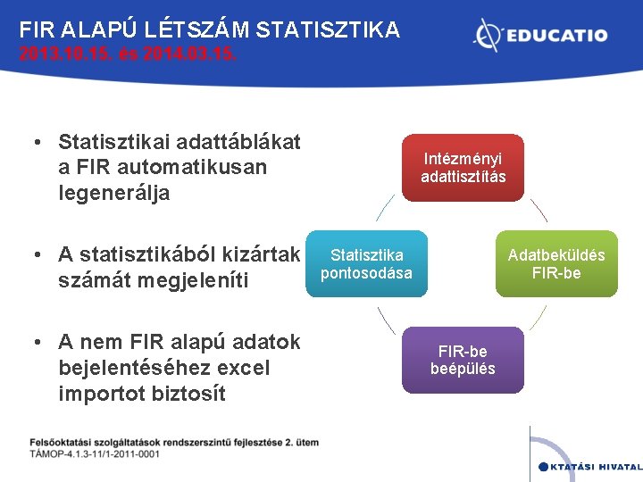 FIR ALAPÚ LÉTSZÁM STATISZTIKA 2013. 10. 15. és 2014. 03. 15. • Statisztikai adattáblákat