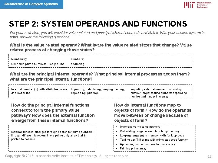 Architecture of Complex Systems STEP 2: SYSTEM OPERANDS AND FUNCTIONS For your next step,