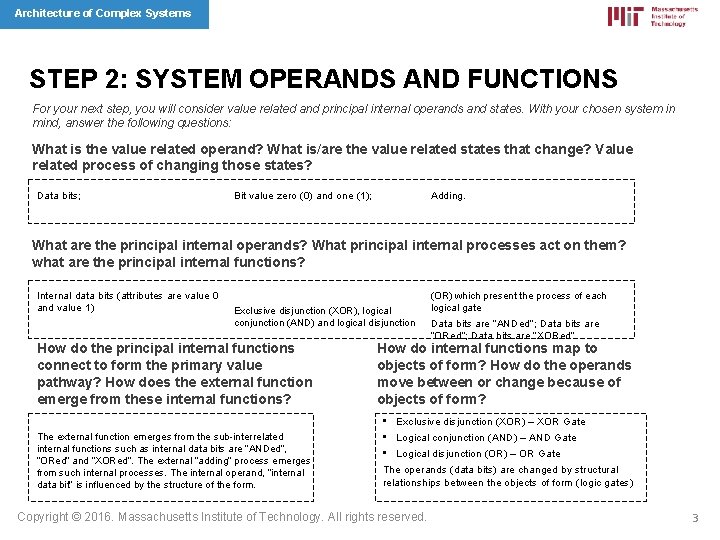 Architecture of Complex Systems STEP 2: SYSTEM OPERANDS AND FUNCTIONS For your next step,