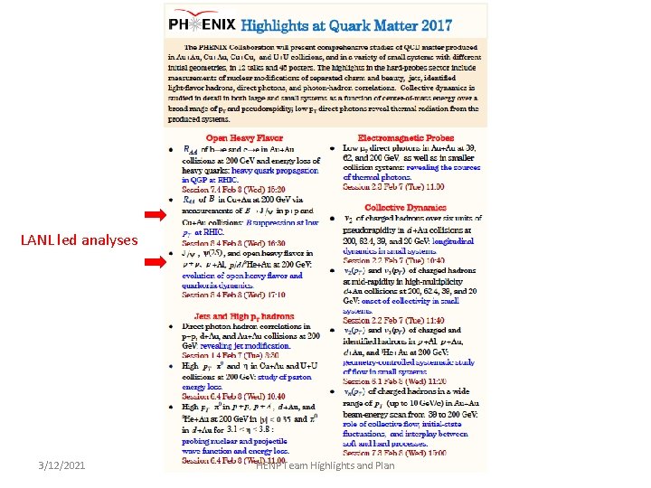 LANL led analyses 3/12/2021 HENP Team Highlights and Plan 