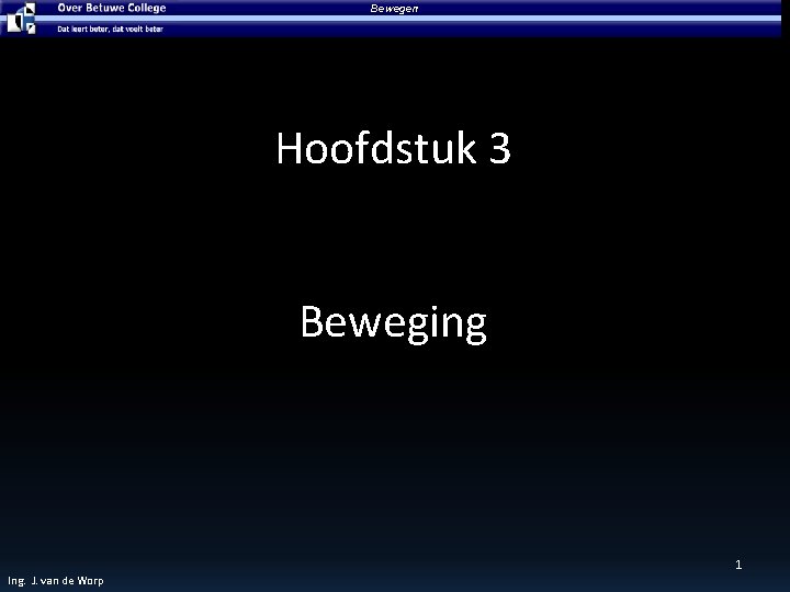 Bewegen Hoofdstuk 3 Beweging 1 Ing. J. van de Worp 