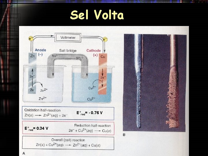 Sel Volta E°red= - 0. 76 V E°red= 0. 34 V 