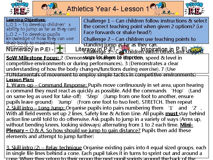 Athletics Year 4 - Lesson 1 Learning Objectives: Challenge 1 – Can children follow