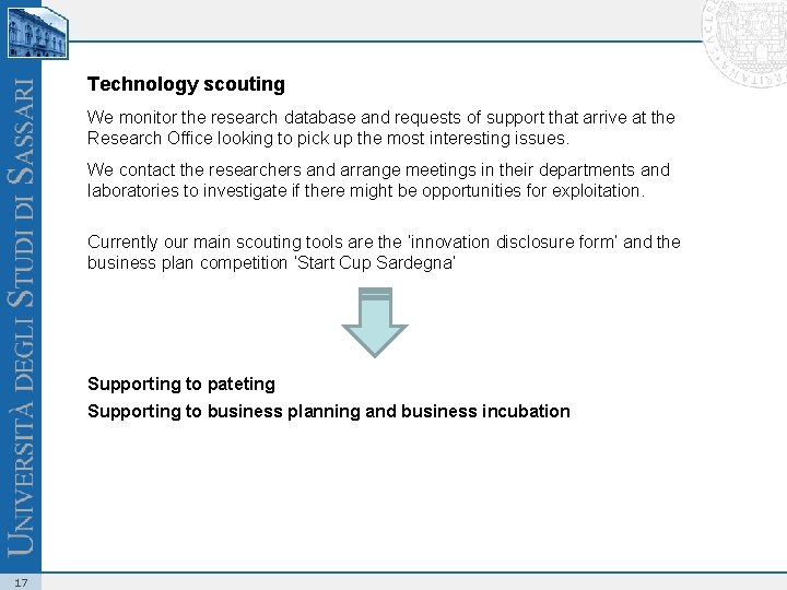 Technology scouting We monitor the research database and requests of support that arrive at