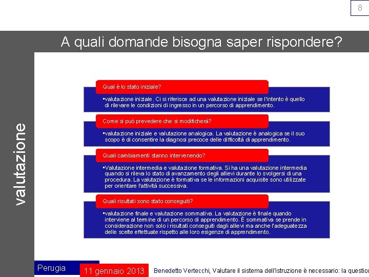 8 A quali domande bisogna saper rispondere? Qual è lo stato iniziale? • valutazione