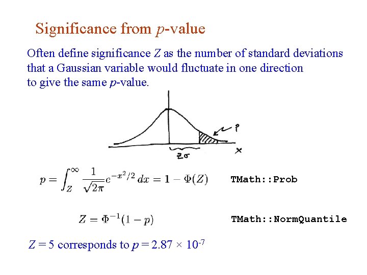 Significance from p-value Often define significance Z as the number of standard deviations that