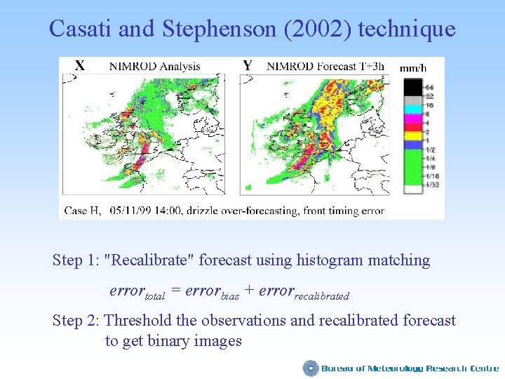 Casati and Stephenson (2002) technique Step 1: "Recalibrate" forecast using histogram matching errortotal =