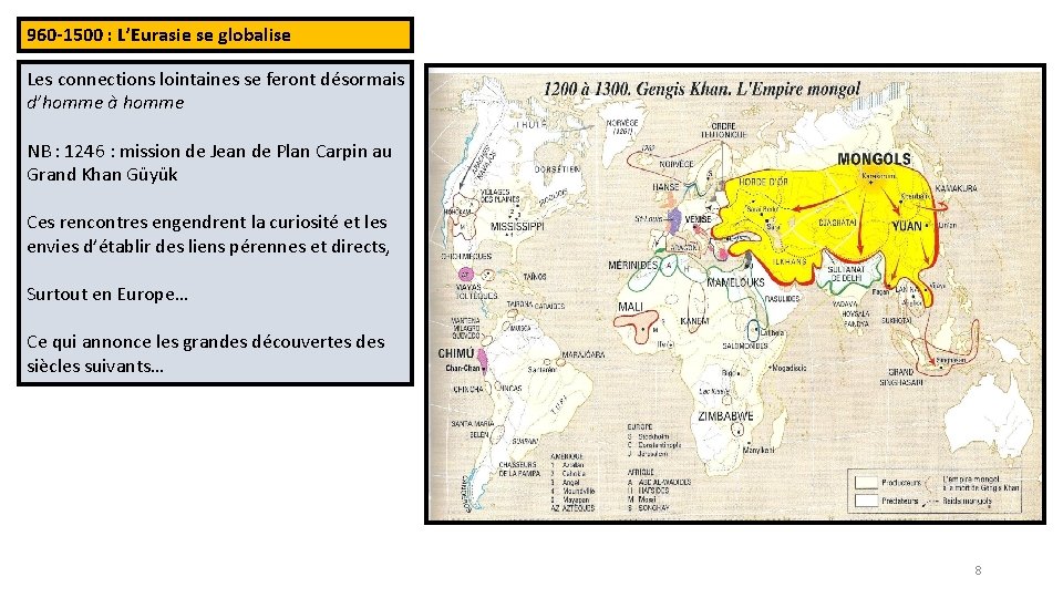 960 -1500 : L’Eurasie se globalise Les connections lointaines se feront désormais d’homme à