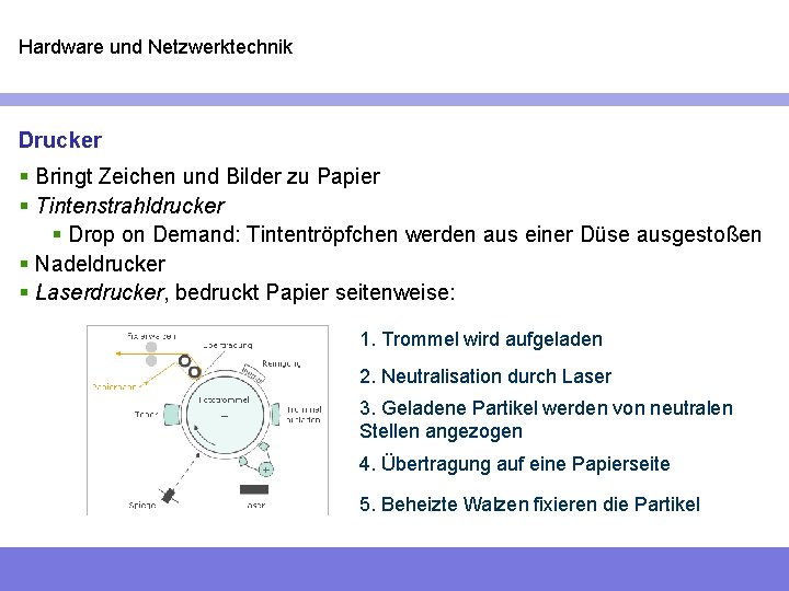 Hardware und Netzwerktechnik Drucker § Bringt Zeichen und Bilder zu Papier § Tintenstrahldrucker §