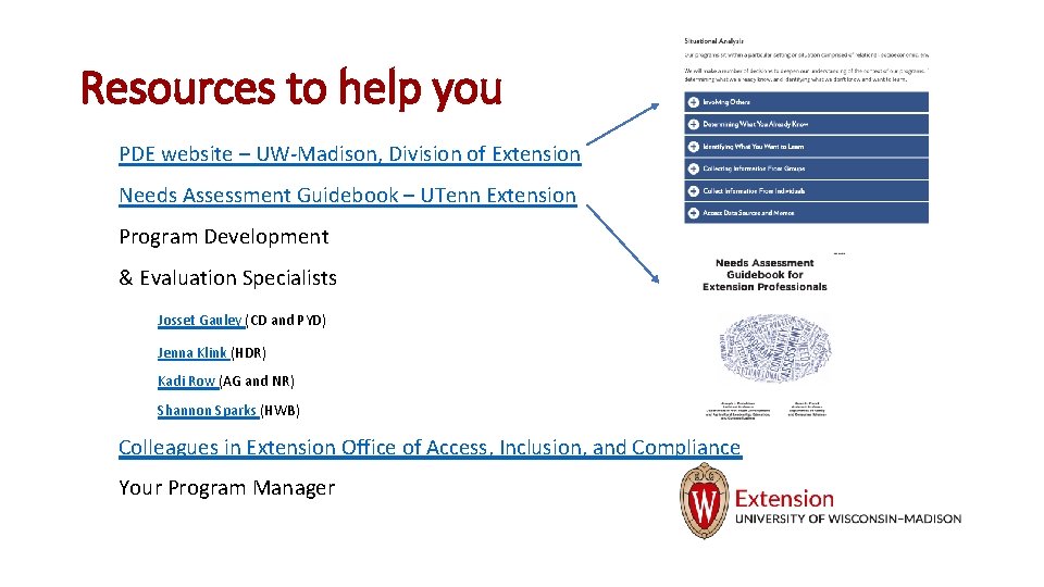 Resources to help you PDE website – UW-Madison, Division of Extension Needs Assessment Guidebook