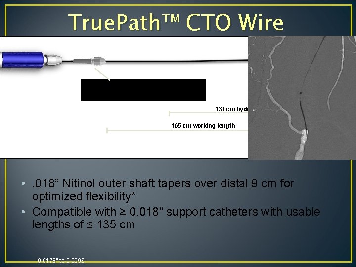 True. Path™ CTO Wire Adjustable torquer 9 cm taper 130 cm hydrophilic coating 165