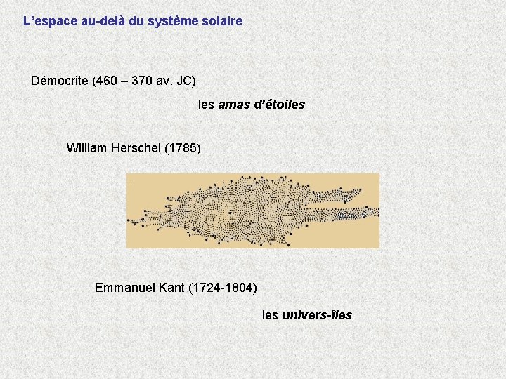 L’espace au-delà du système solaire Démocrite (460 – 370 av. JC) les amas d’étoiles