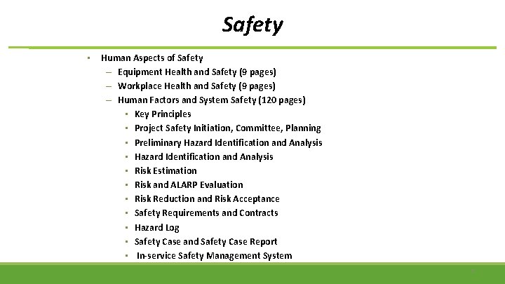 Safety • Human Aspects of Safety – Equipment Health and Safety (9 pages) –
