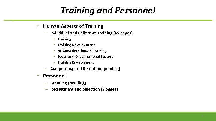 Training and Personnel • Human Aspects of Training – Individual and Collective Training (65