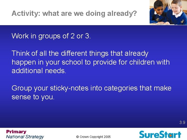 Activity: what are we doing already? Work in groups of 2 or 3. Think