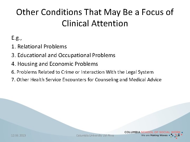 Other Conditions That May Be a Focus of Clinical Attention E. g. , 1.