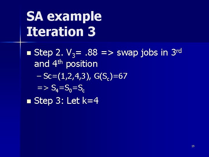 SA example Iteration 3 n Step 2. V 3=. 88 => swap jobs in