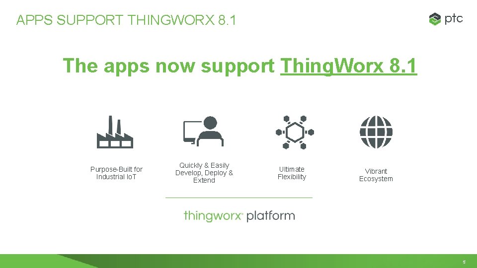 APPS SUPPORT THINGWORX 8. 1 The apps now support Thing. Worx 8. 1 Purpose-Built