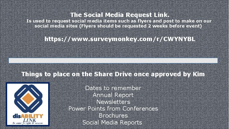 The Social Media Request Link. Is used to request social media items such as