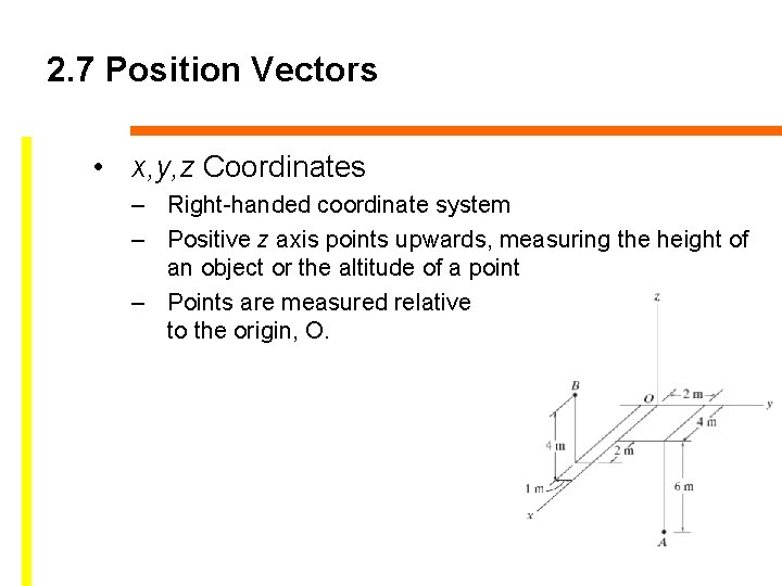 2. 7 Position Vectors • x, y, z Coordinates – Right-handed coordinate system –