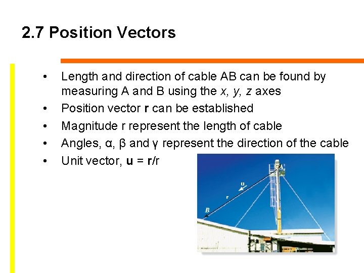 2. 7 Position Vectors • • • Length and direction of cable AB can